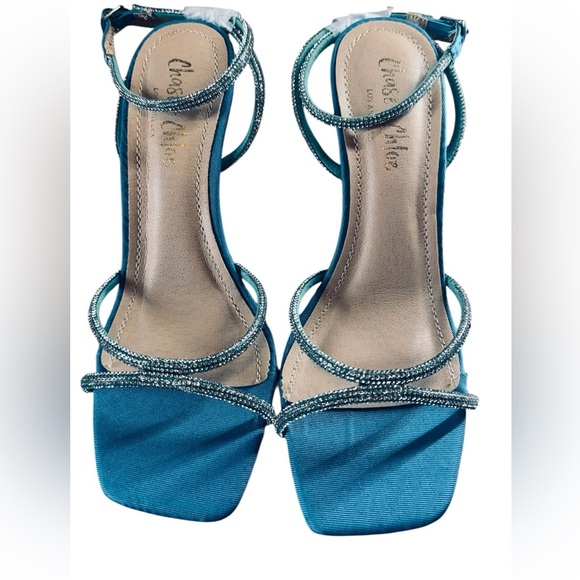 CHASE AND CHLOE. Rhinestone Ankle
Strap Sandal size 8 blue - Picture 2 of 7